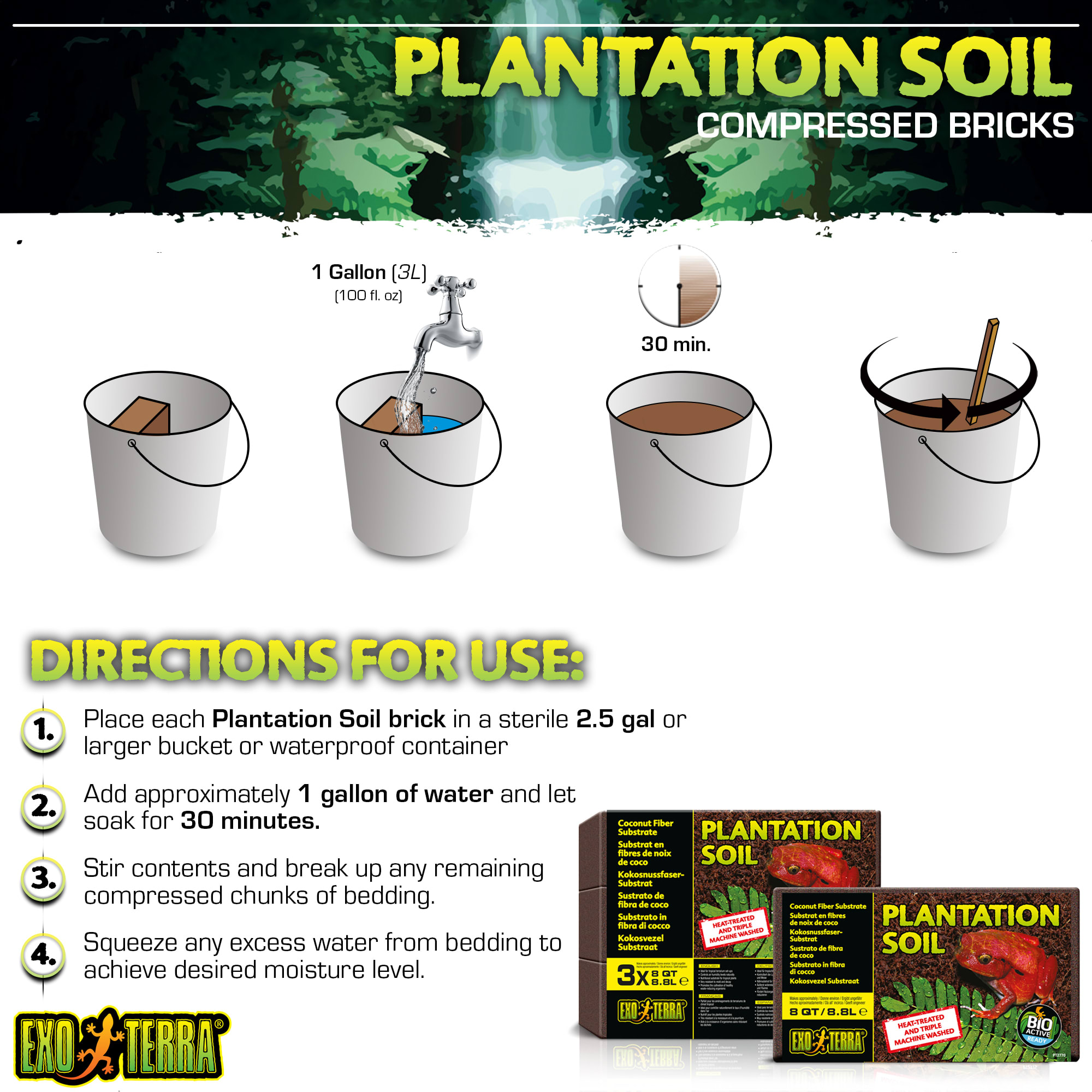 Exo-Terra Plantation Soil Terrarium Substrate Pack, 8 Quart, Pack of 3