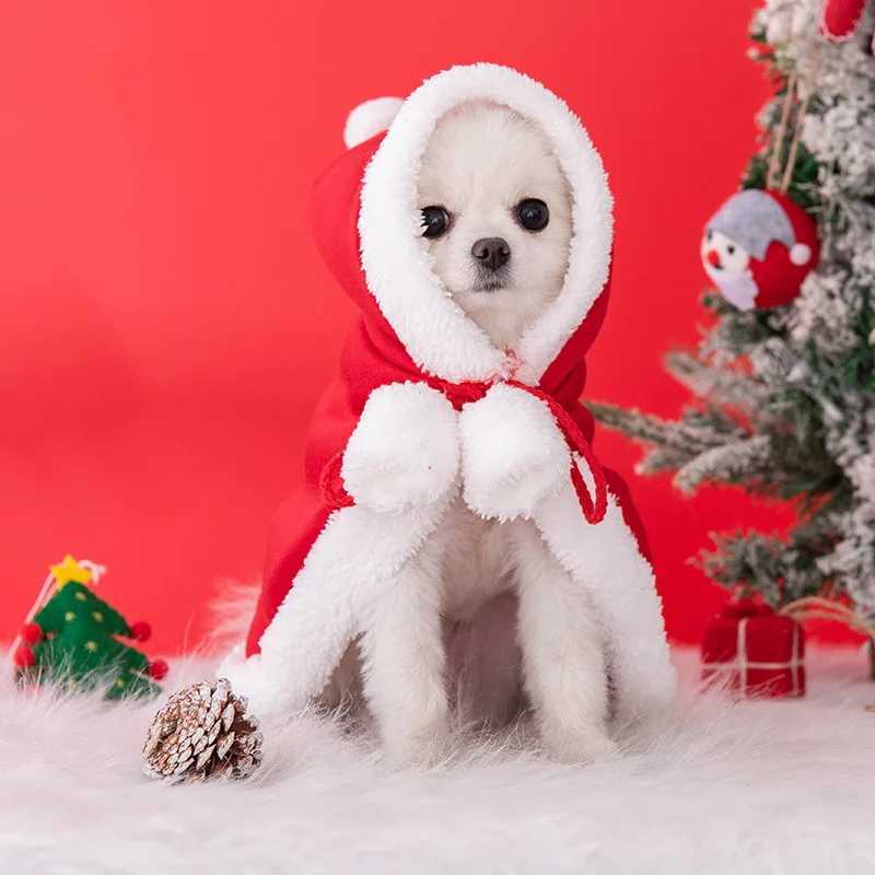 A Pure Red Pet Christmas Coat Dog Autumn and Winter Clothes Warm Clothes Little Red Riding Hood Cloak Christmas Pet Cat Hooded CXJ241125