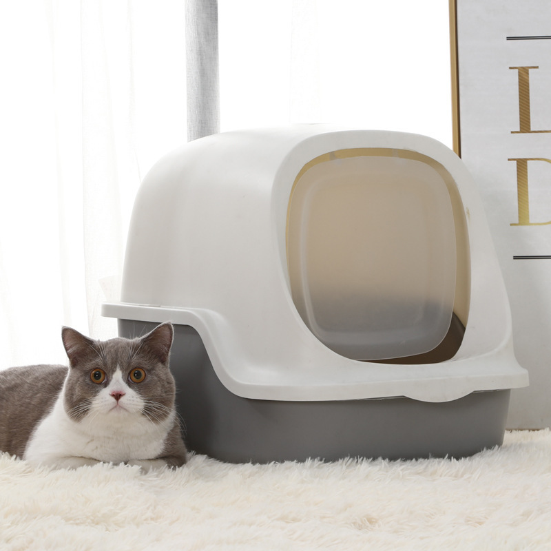 Oem Pet Cleaning Products Plastic Large Space Cat Toilet Box Closed Cat Litter Box Cat Litter Trays