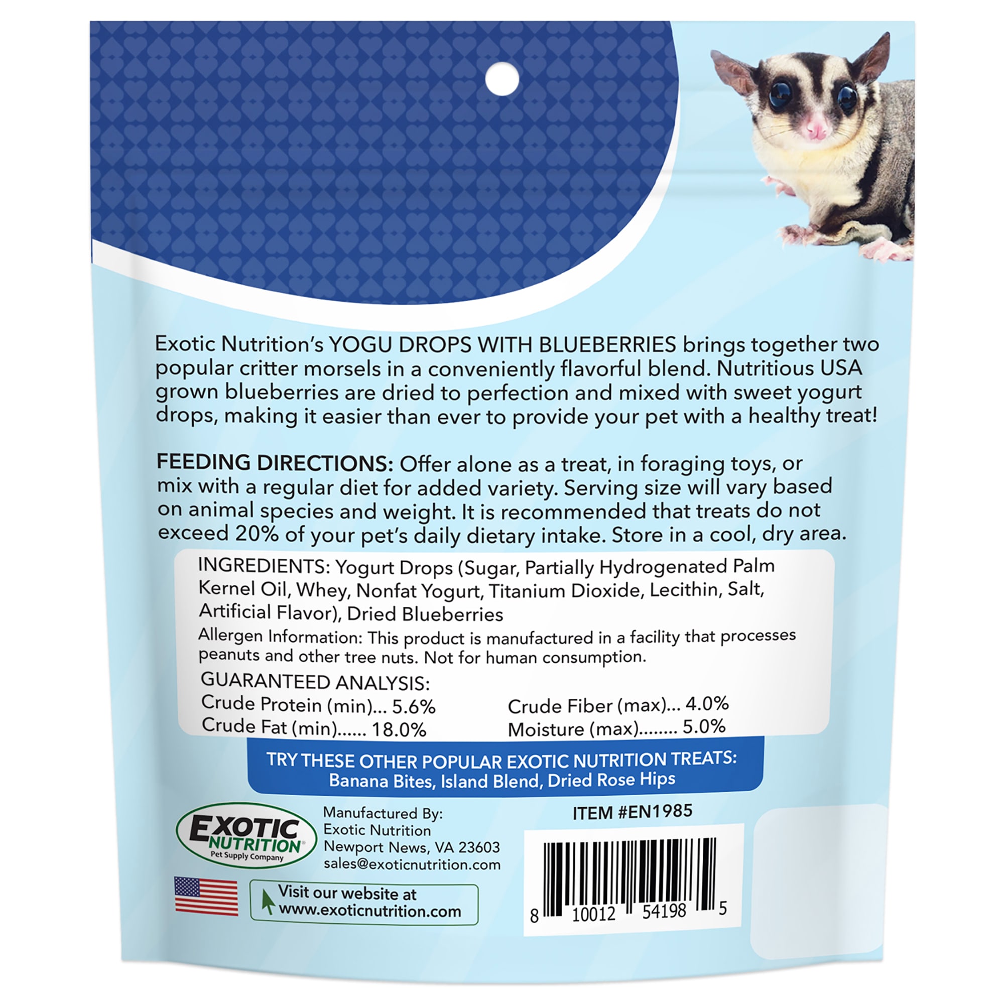 Exotic Nutrition Critter Selects Yogurt Drops with Blueberry Small Pet Treat, 4.25 oz.
