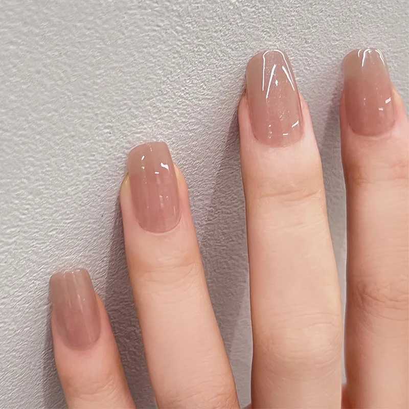 Lescent Fine Glitter Bare Color Wearable Nail Art Short Paraffin Finish Fake Nail Press on Nail Glue WholesaleW241125