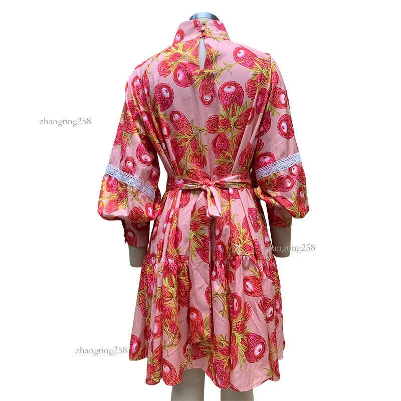 Chic Womens Designer Clothing Elegant High Neck Floral Print Swing Dress for Spring and Autumn AST180084