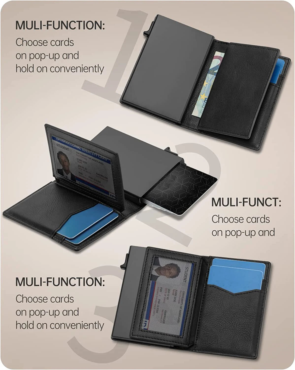 YE TREE Mens Smart Airtag Wallet Rfid Pop up Metal Credit Card Holder Genuine Pickup Case Aluminum Mens Wallet Airtag 241125
