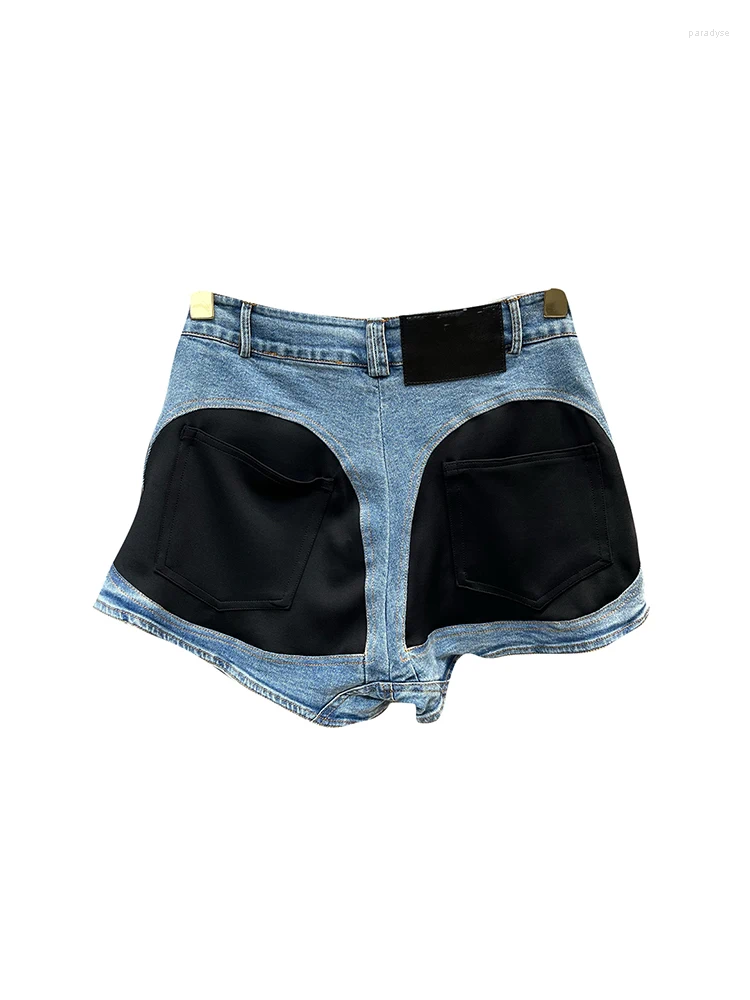 Women's Shorts Fashion Contrast Color Patchwork Denim Streetwear Trend High Waist Loose Short Jeans 2024 Summer 11XX3039