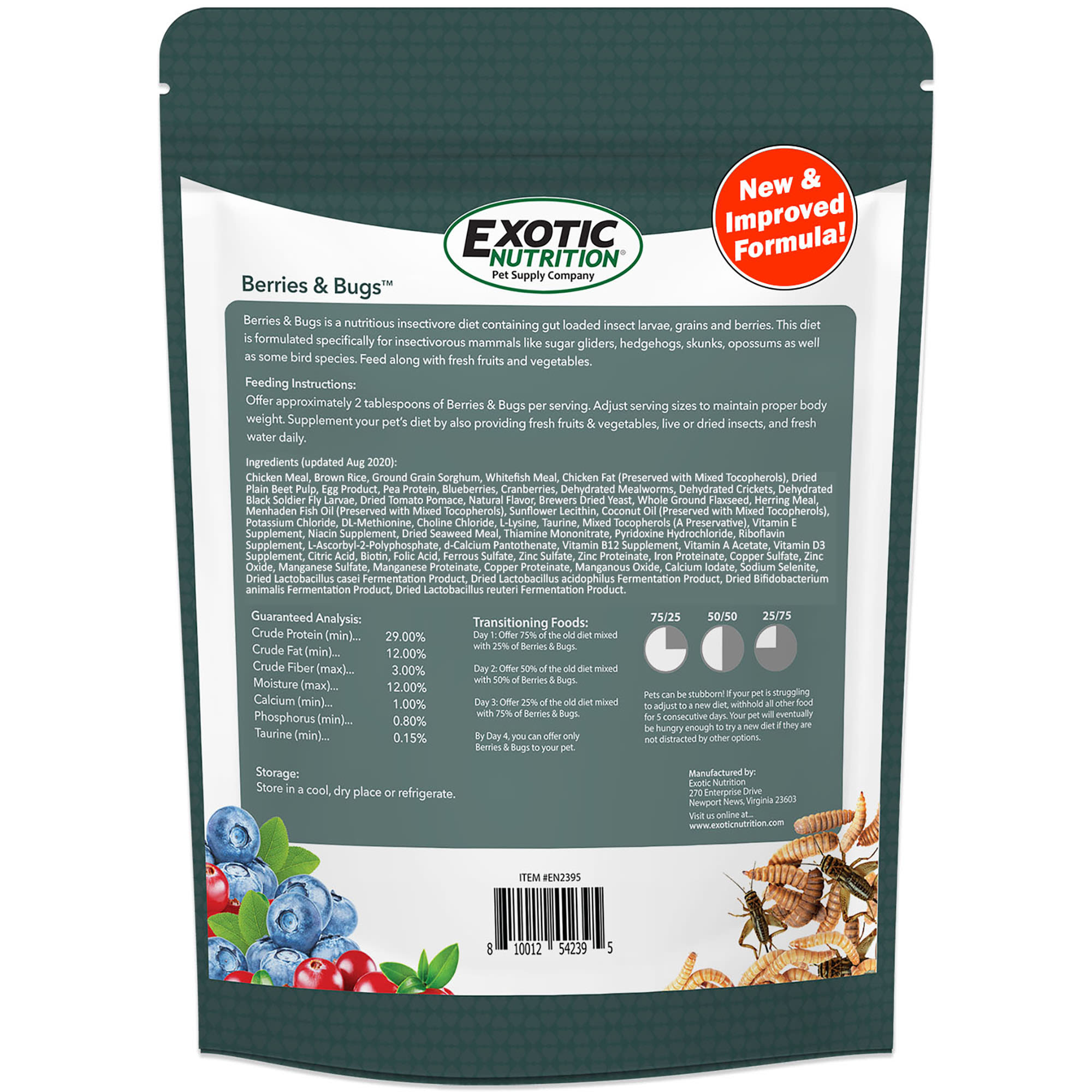 Exotic Nutrition Berries & Bugs Small Pet Food, 1.5 lbs.