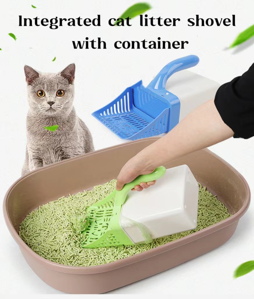 Easy-Clean Cat Litter Scoop with Integrated Storage Box,Durable Plastic,Perfect for Cats
