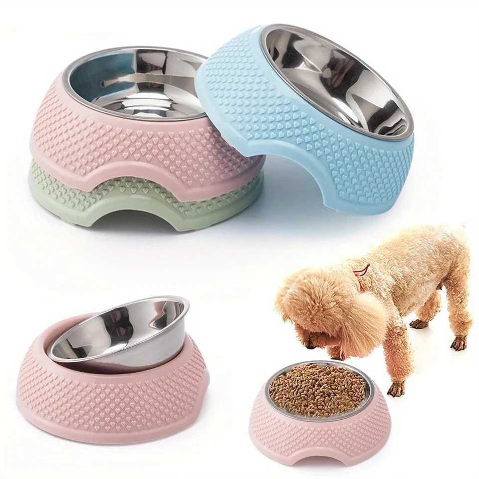 Stainless Steel Pet Feeding Bowl Non-slip Durable Pet Tableware Washable Dog Food Water Dish Cat Bowls With Heart-Shaped PatternXJ241125