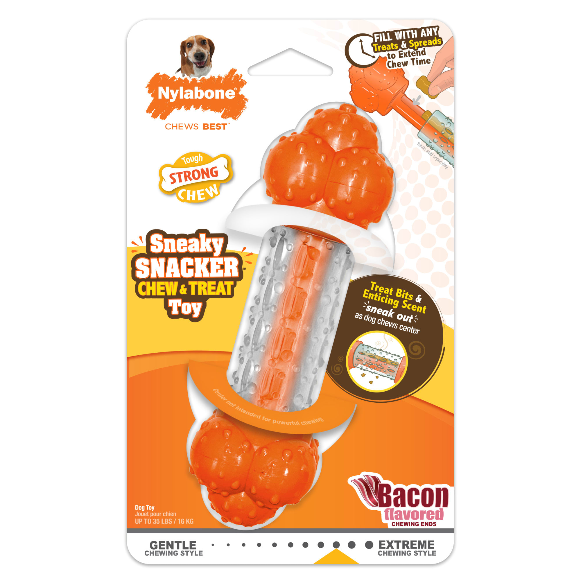 Nylabone Sneaky Snacker Bacon Treat Dog Toy, Medium