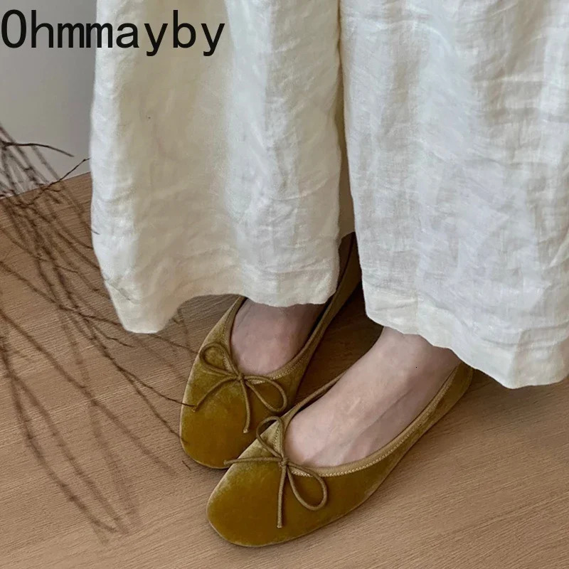 Slip On Women Velvet Flats Fashion Elegant Butterfly-knot Spring Autumn Ladies Comfort Soft Sole Mary Jane Shoes 241125