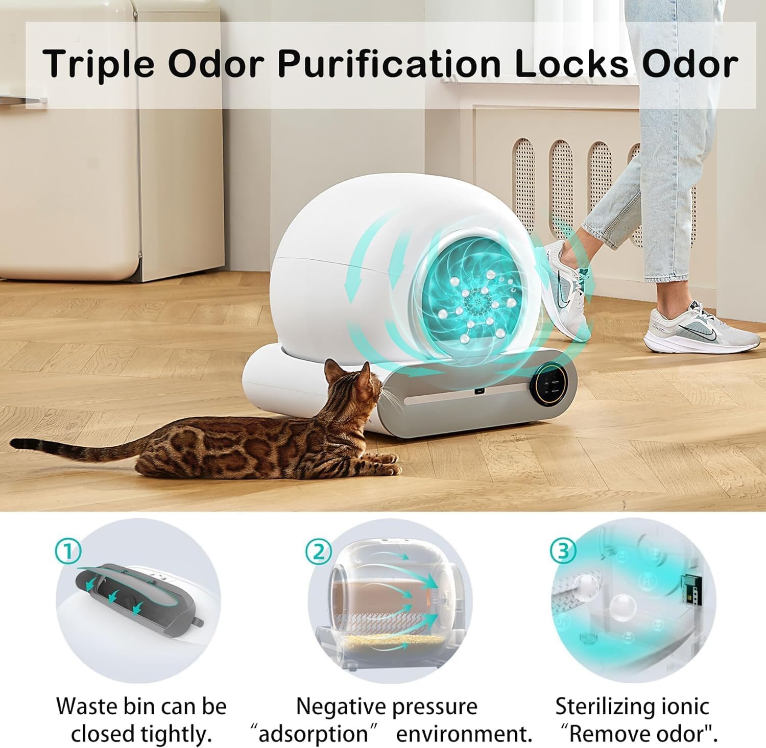 Smart Automatic Cat Toilet 65L Large Capacity Self-Cleaning Cat Litter Box APP Controlled with Tofu Bentonite Clay Material