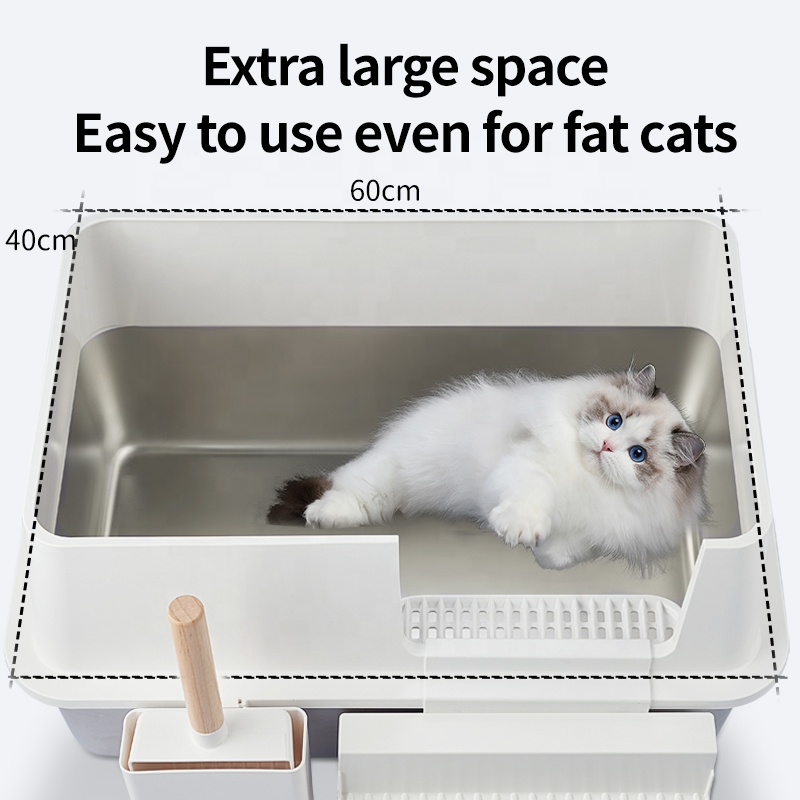Super-Large Anti-Splash Stainless Steel Cat Litter Basin Easy Cleaning Non-Stick Feature Fat Cat Multi-Kitten Friendly Box