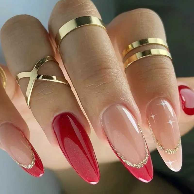 24 pieces of nude French fake nails white edges almond fake nail art fully covered detachable waterproof artificially pressed on nailsW241125