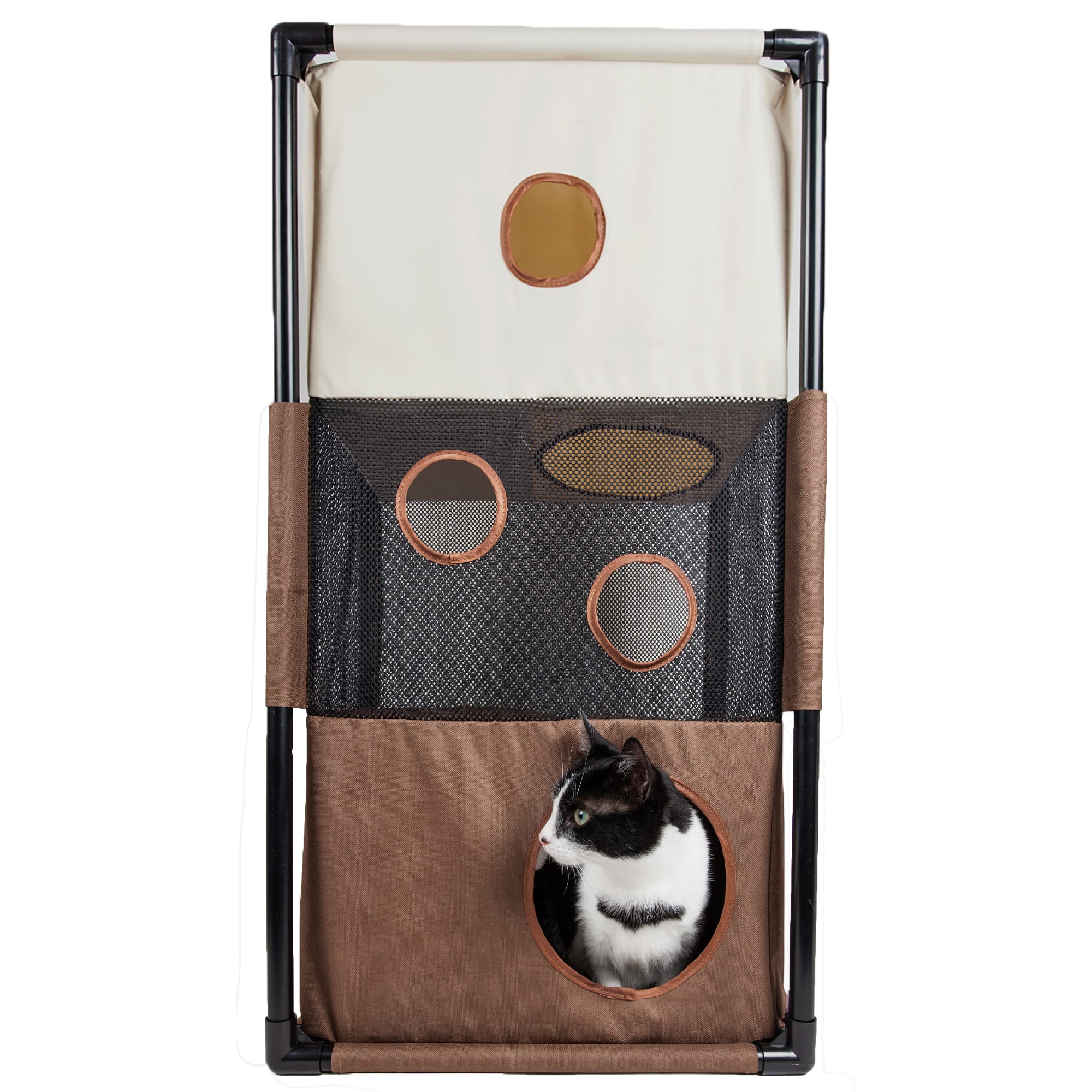 Pet Life Beige Square Obstacle Soft Folding Sturdy Play-Active Collapsible Travel Cat House, 17.71" L X 11.81" W X 35.43" H