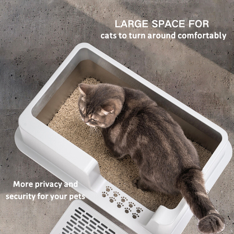Odorless Metal Cat Toilet Pan Large Stainless Steel Litter Box wit High Side Lid