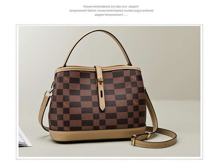 Bag Women New Fashionable Texture Bucket Checkerboard Printed Crossbody Bag For Work And Commuting