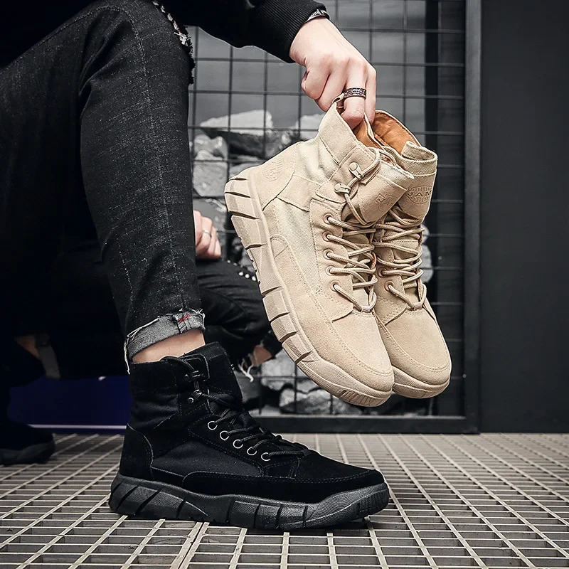 Men Combat Boots Summer Breathable Comfortable Canvas Men Ankle Boots Casual Lightweight Outdoor Jogging Platform Mesh Men Boots 241125
