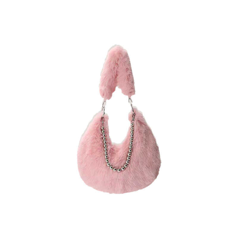Full Winter Furry Bag Cute Tote Bags Fur Armpit Pearl Chain Shoulder Dumpling Bags Women Classic Luxury Handbags 241125