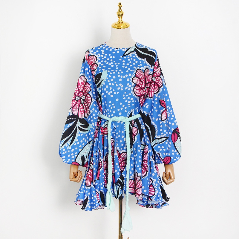 GALCAUR Beach Style Womens Dress O Neck Long Sleeve High Waist Bandage Patchwork Mini Female Dresses 2020 Casual Fashion New LJ201202