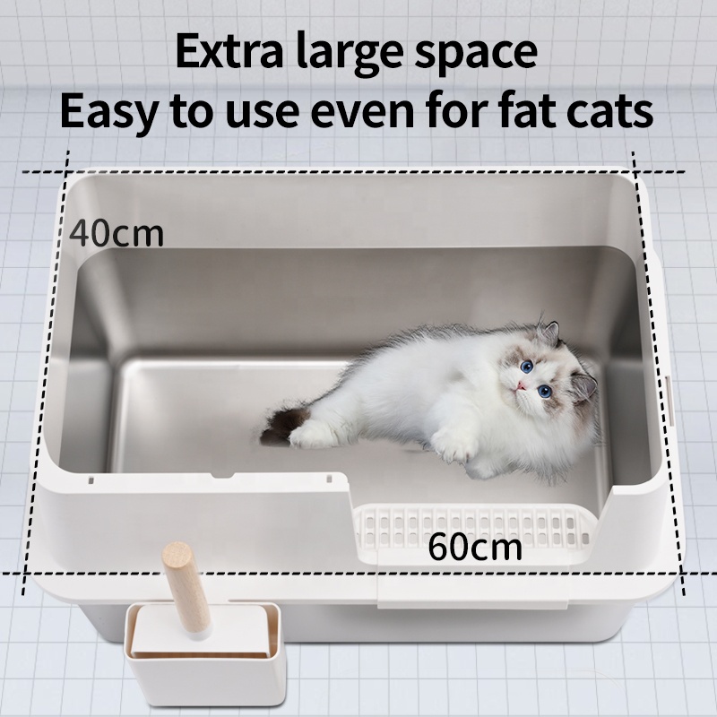 High Quality Oversized Stainless Steel Cat Litter Box Increased Height Enclosure Anti-Splash Reduction Smooth Sand Easy Cleaning