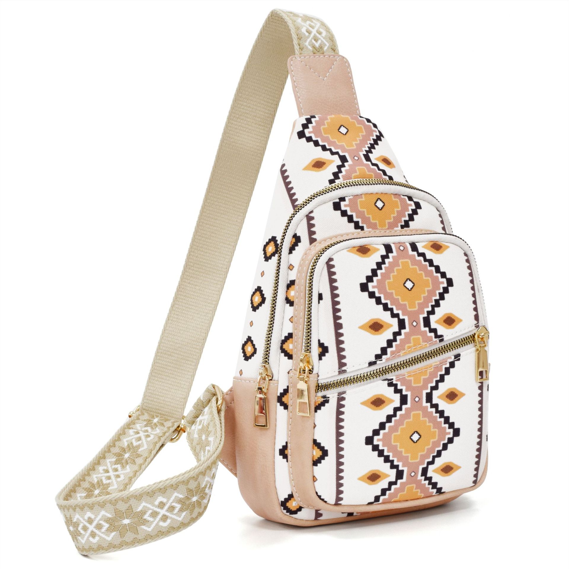 Cross-border Bohemian national style European and American retro zipper canvas multi-functional bag mouth chest bag crossbody bag shoulder strap women