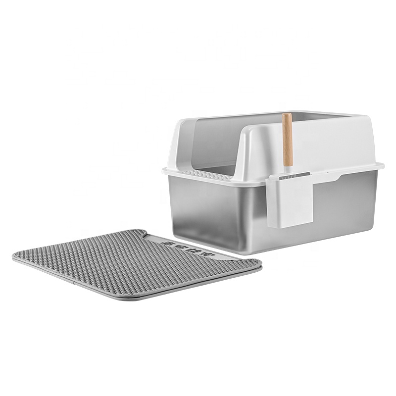 Oversized Stainless Steel Cat Litter Box with Raised Design Easy to Clean Non-Stick Bottom Anti-Splash Toilet Cat Sand Accessory