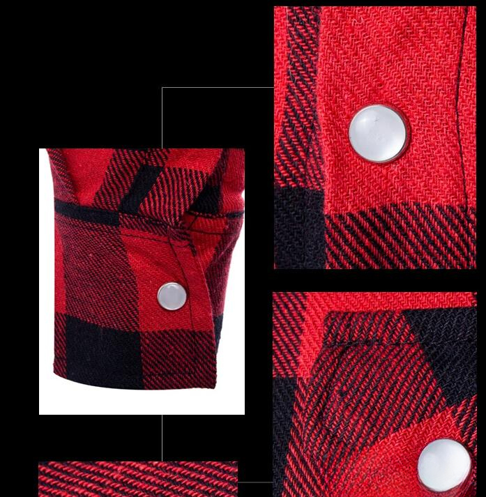 Mens Casual Shirts Plaid Check Shirt Fashion Comfortable and Breathable Shirts Red Black