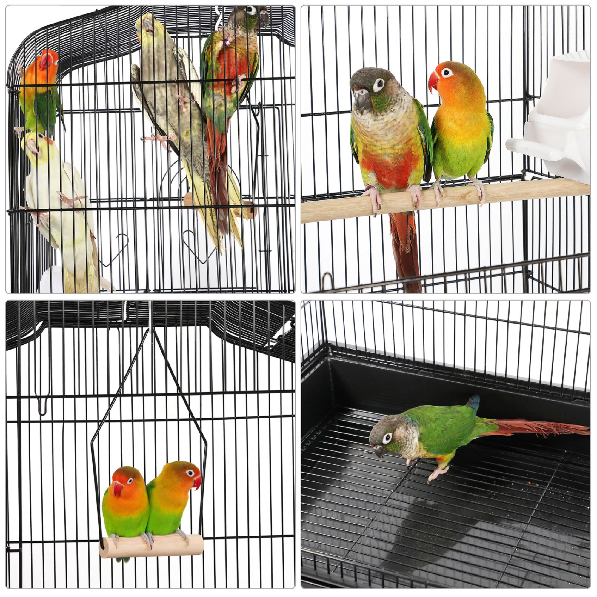 Topeakmart Black Open Top Metal Bird Cage with Rolling Stand, 64" H
