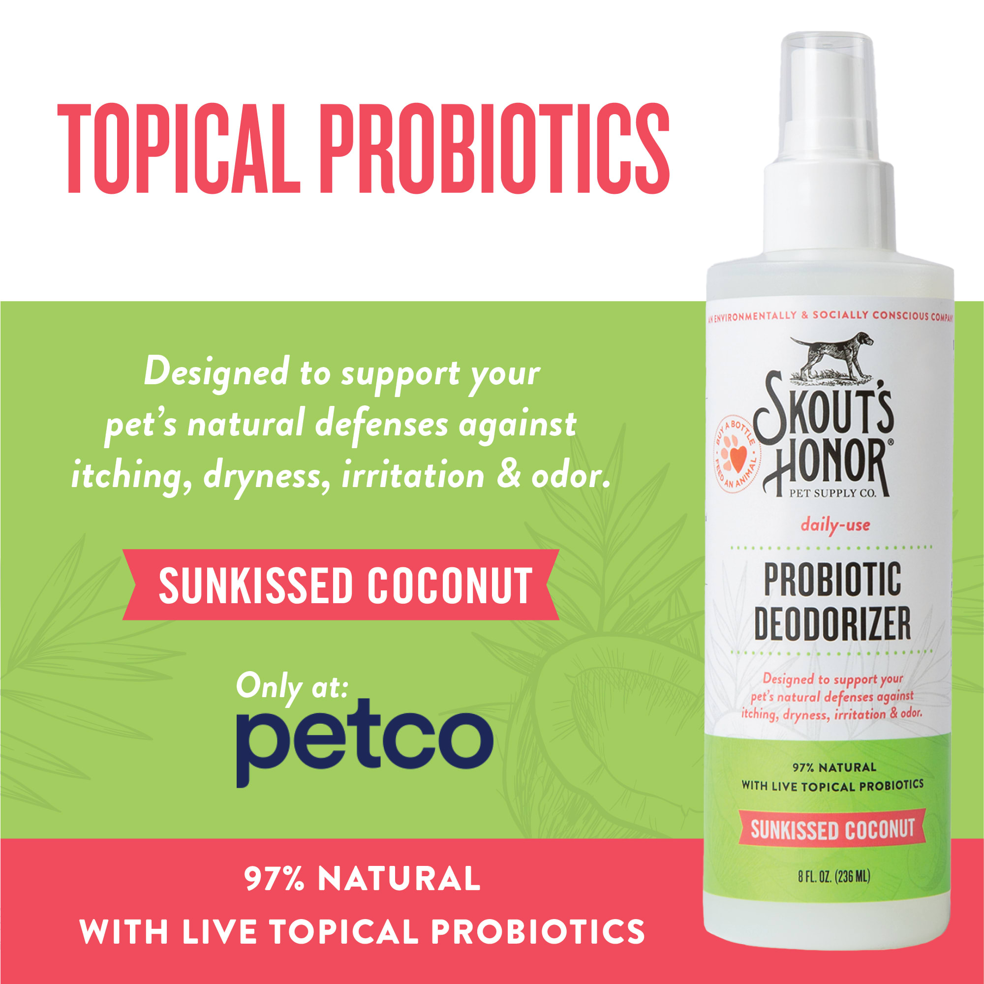Skout's Honor Sunkissed Coconut Probiotic Daily Use Deodorizer for Dogs, 8 fl. oz.