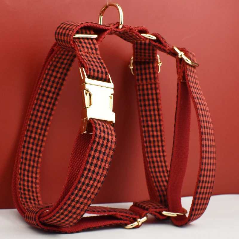 Newly arrived custom designer gray checkered soft cotton dog collar belt shoulder strap poop bag holder bow set grid 04 X241125