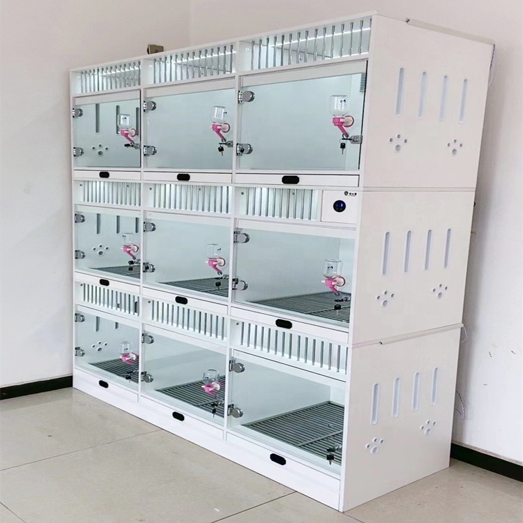 Dog Cat Cage Villa Panoramic High Transparent Glass Dog Display wooden dog house outdoor Cabinet Separate Exhibition Rooms