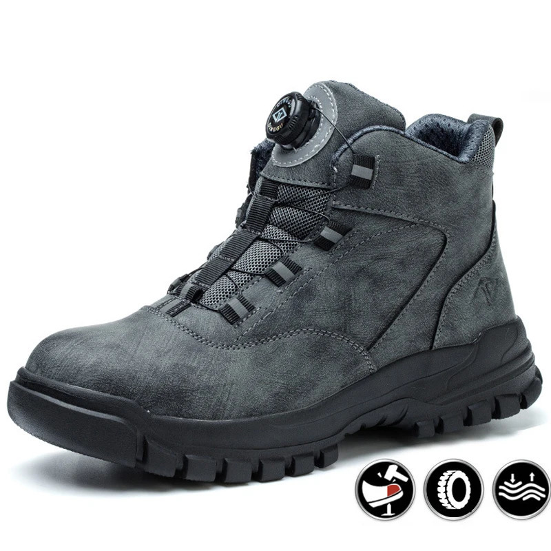 Lightweight work boots safety steel toe caps mens rotating buttons protective shoes work shoes sports shoes perforated winter boots 241125