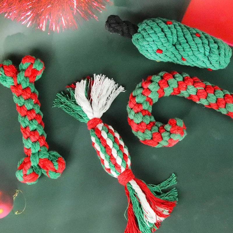 Christmas Dog Toys Braided Cotton Rope Candy Bones Pet Toy for Small Large Dog Bite Resistant Molar Teeth Cleaning Dog Chew Toys 241125