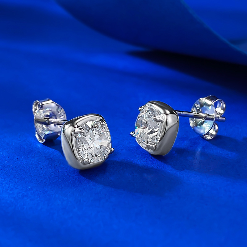 Moissanite Dia Stud Earrings: 6MM Round Cut White Gemstones in Sterg Sier