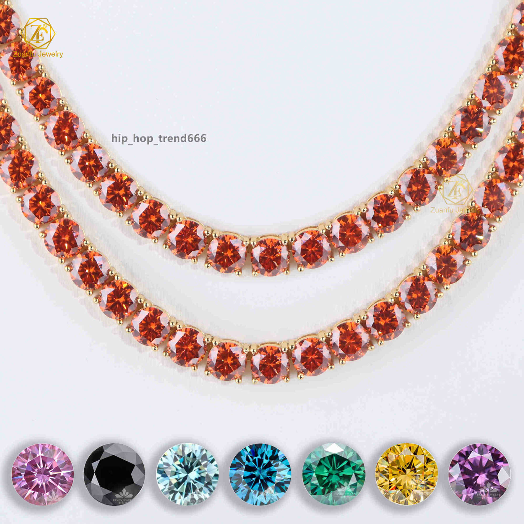 Fashion Jewelry Sier Hiphop Garnet Red Necklace Bracelet Iced Out Moissanite Tennis Chain