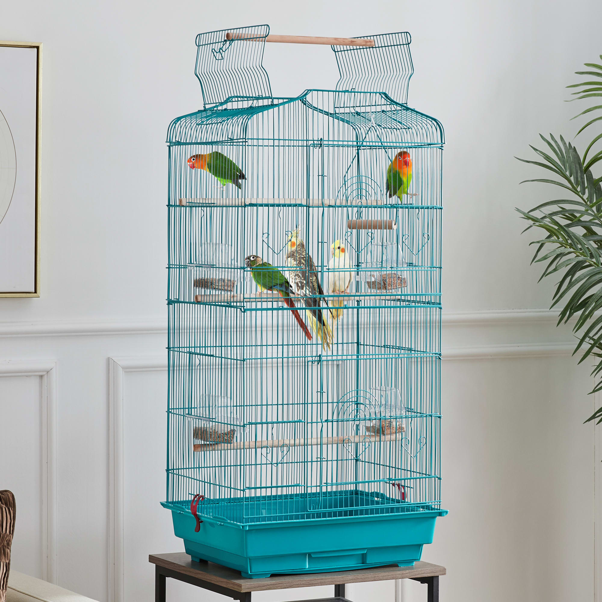 Topeakmart Teal Blue Open Top Metal Bird Cage, 41" H