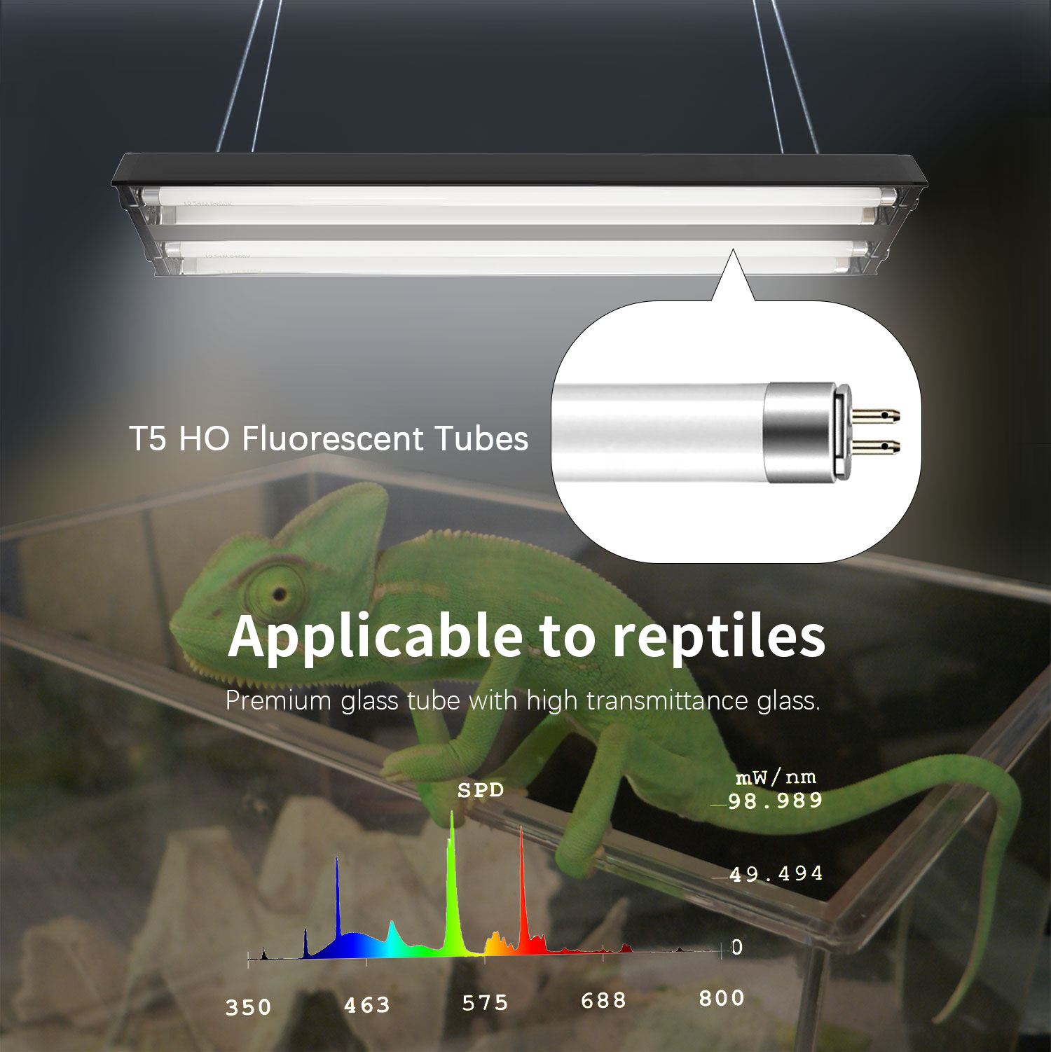 24W 48W Reptile Dual Lamp Fluorescent Bulbs T5 Reptile Lights for Reptile Glass Terrarium