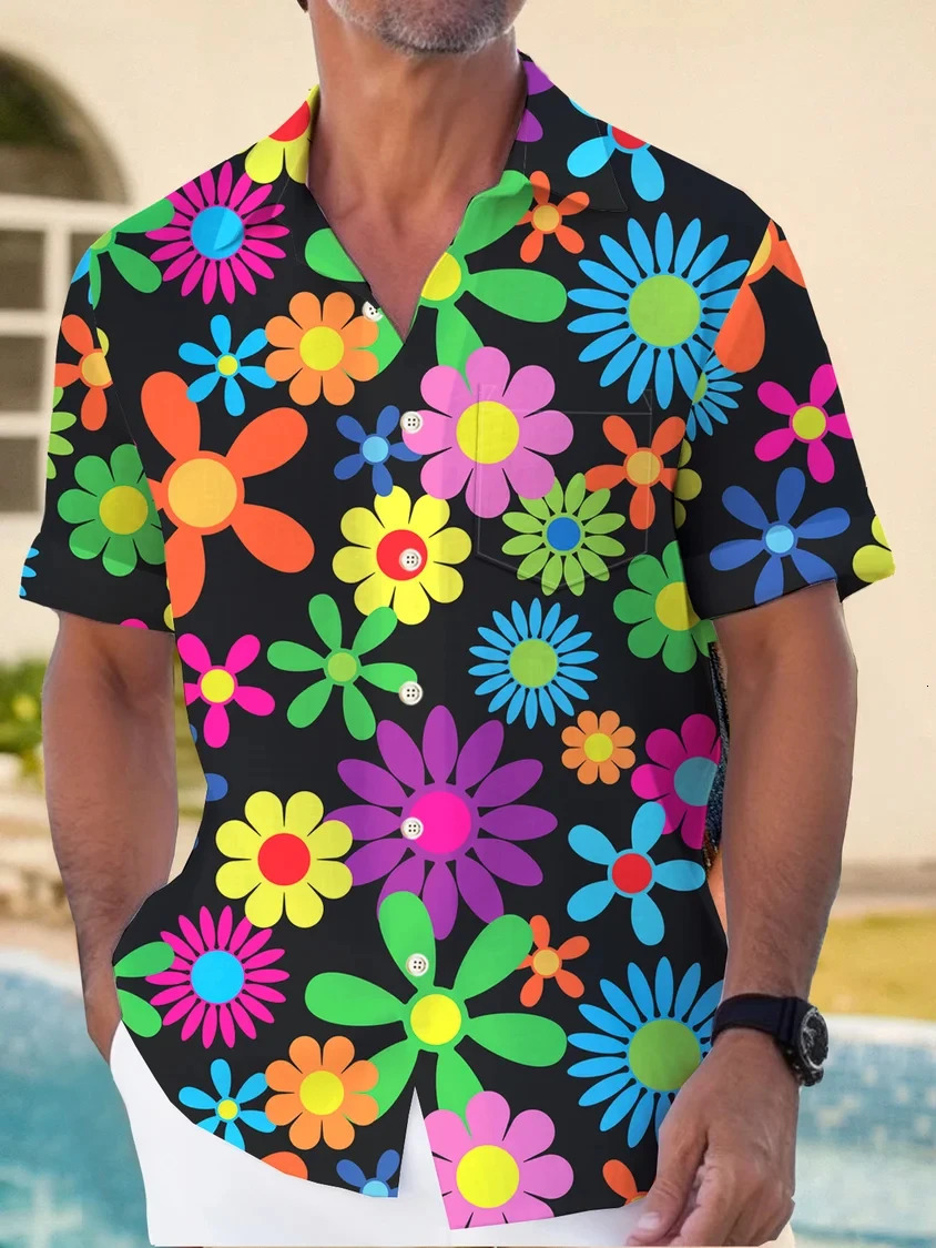 Beach Hawaiian Casual Mens Shirt Outdoor Street Daily Fall Turndown Short Sleeve Fashion Buttoned for Boys 240419