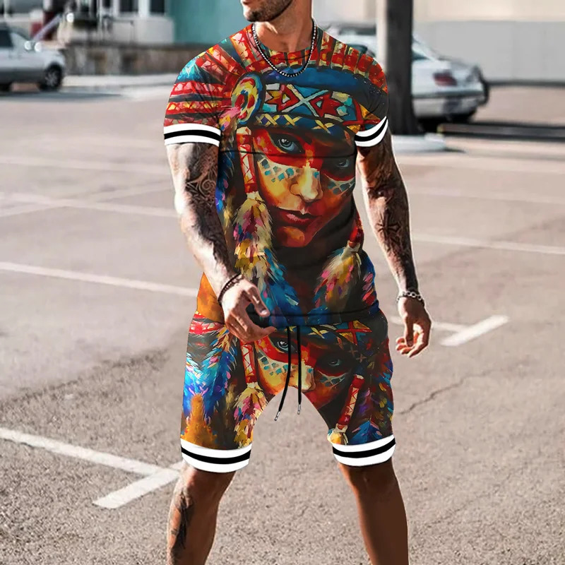 Fashion Men Tracksuits Vintage T shirts 2 Piece Sets Summer Shortsleeve Virgin Mary Sportswear Casual Oversized Man Outfit 240415