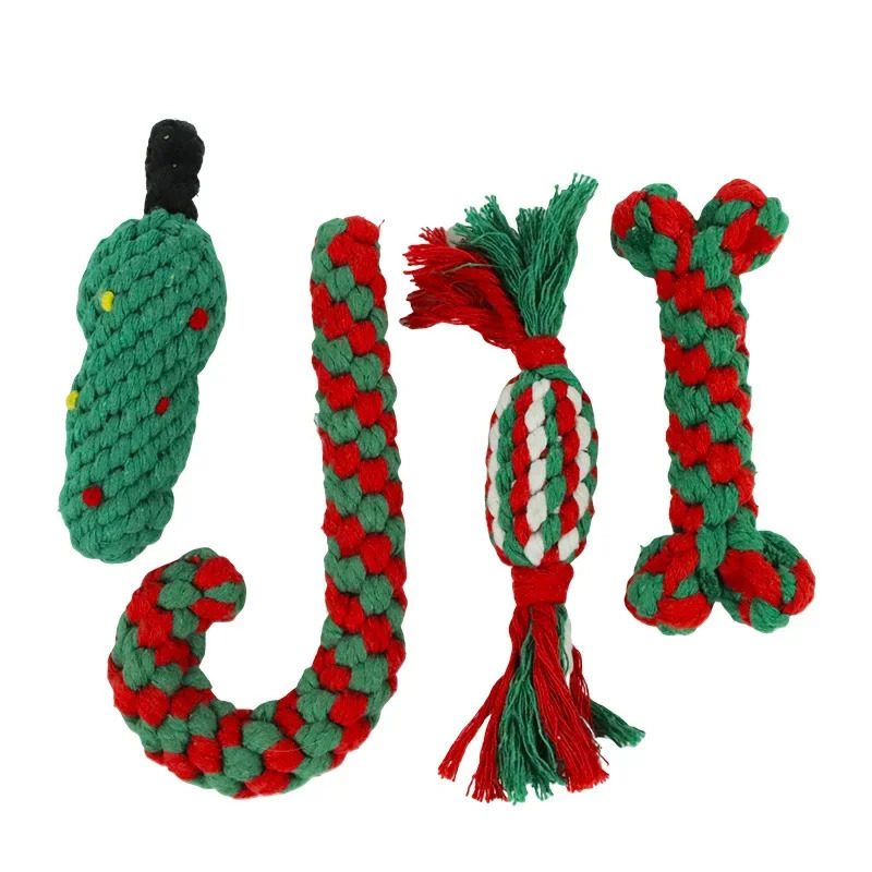 Christmas Dog Toys Braided Cotton Rope Candy Bones Pet Toy for Small Large Dog Bite Resistant Molar Teeth Cleaning Dog Chew Toys 241125