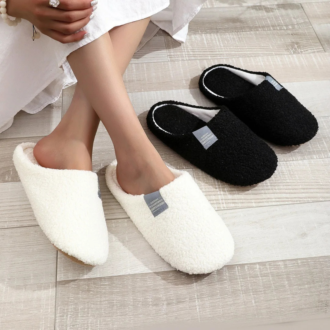 Couples Home Slippers Soft Fur Slippers Warm Indoor Flat Slides Nonslip Cotton Shoes Bedroom Light Slience Flats Floor Shoes 241125