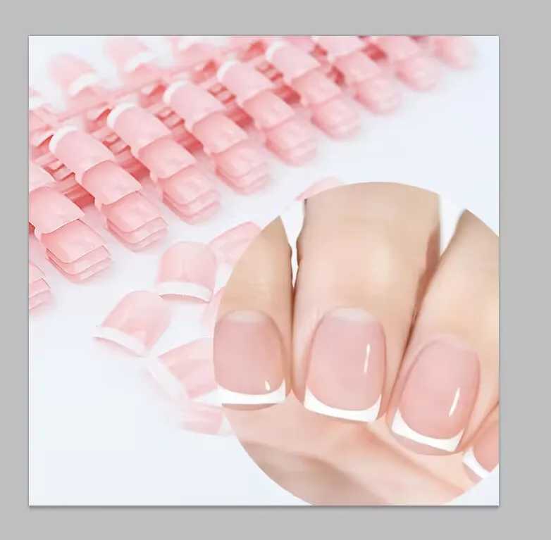 24 Tips French Fake Nail Natural Nude/Pink White Tip Smooth Press Finger Nail Manicure Paraffin Short Fake Nail*W241125
