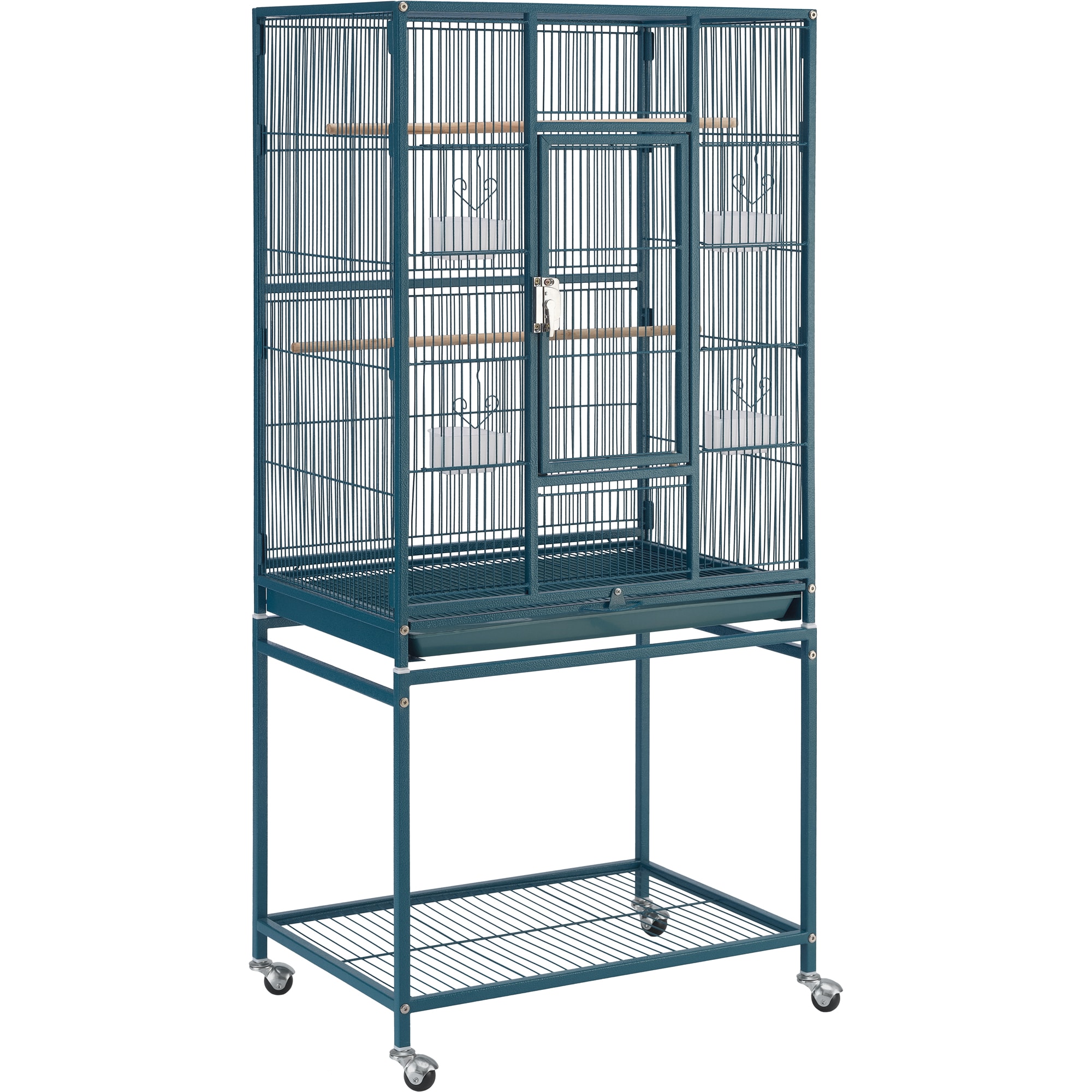 Topeakmart Navy Blue Metal Bird Cage with Rolling Detachable Stand, 53.5" H