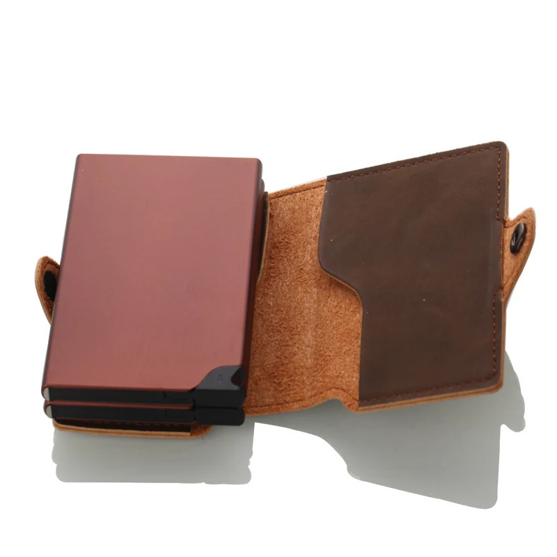 Kemy Slim Mini Card Wallet RFID Pop up Button Bank Credit Card Shell Bracket Mens Smart Metal Wallet 241125