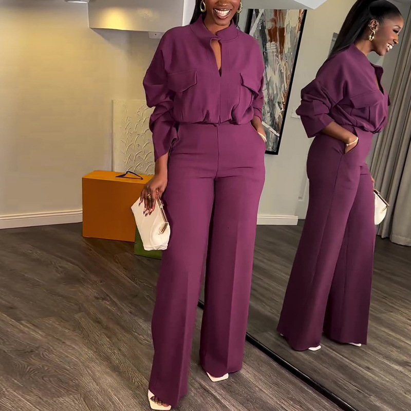 Large Size Women's Clothing Spring New Casual V-Neck Sleeved Top Wide Leg Long Pants Set