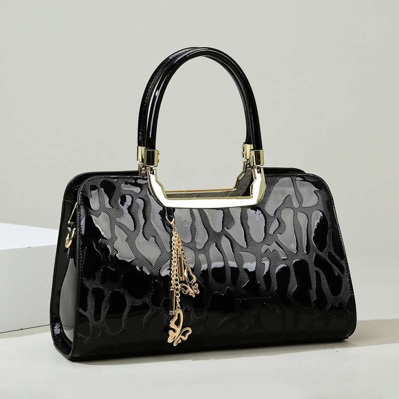 Hot Selling Bags, New Women's High-End Feel, Patent Leather, Stone Pattern Boston Single Shoulder Crossbody Bag, Large Capacity