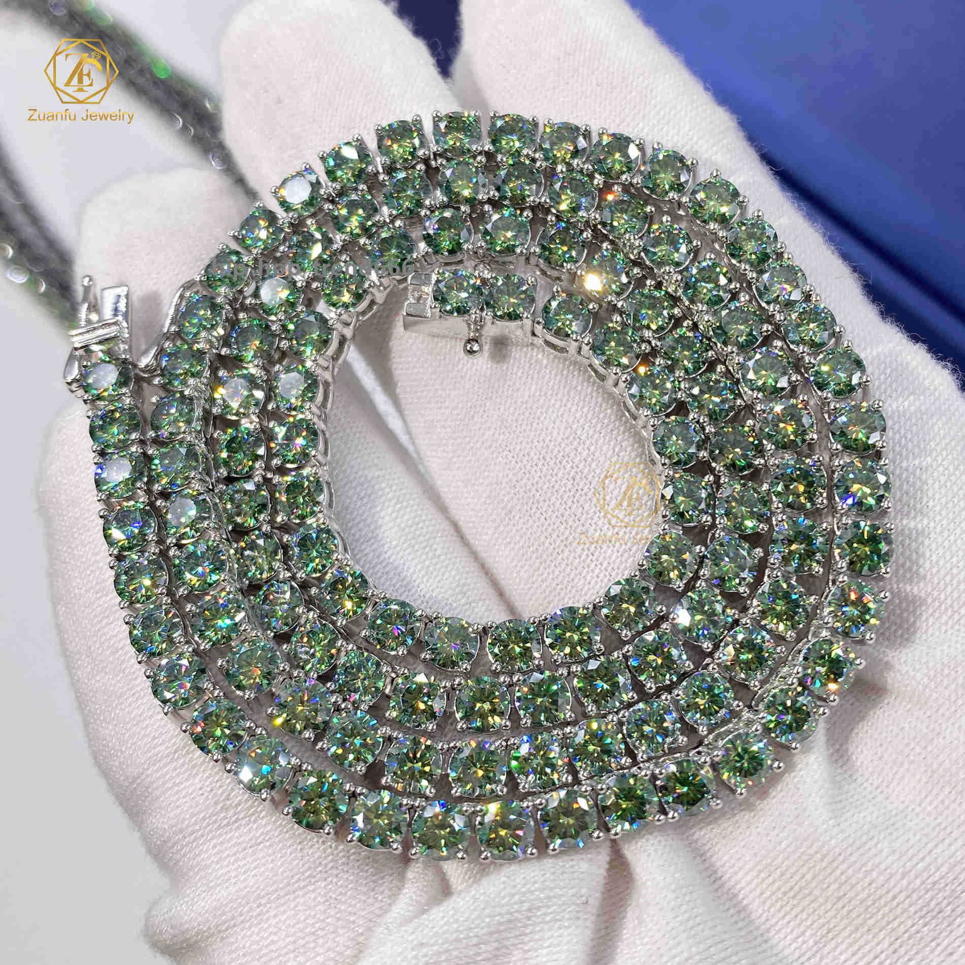 colored moissanite chain Wholesale 3mm 6.5mm Moissanite Blue Green Diamond Tennis Necklace for lady girl gift