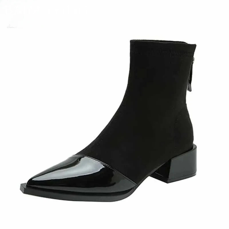 Ankle Boots Women Chunky Mid Heels Suede Shoes Woman Pointed Toe 2024 Trend Winter Goth Walking Snow Chelsea Botas De Mujer 241125