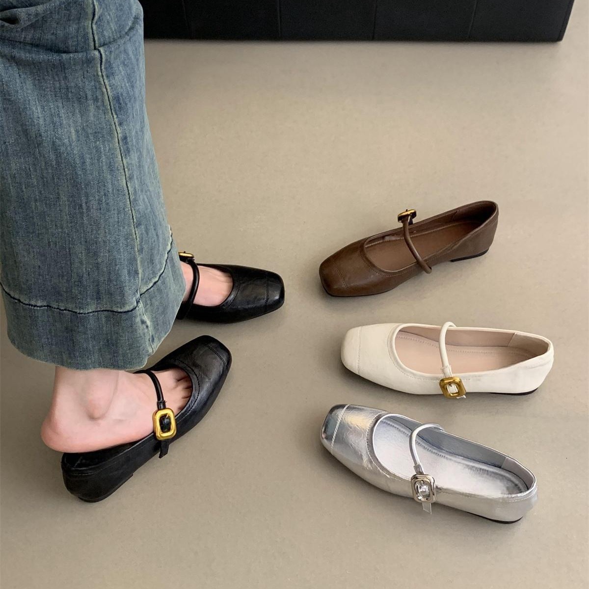 Silver light mouth single shoe women's spring and autumn new style French retro small leather shoes fairy style soft flat Mary Jane grandma shoes