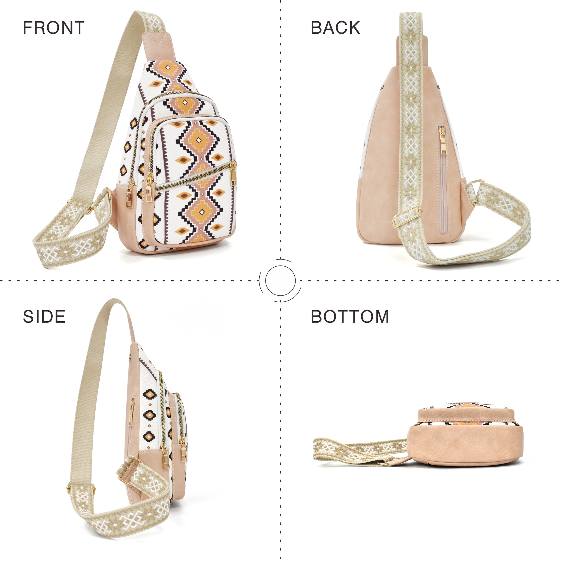Cross-border Bohemian national style European and American retro zipper canvas multi-functional bag mouth chest bag crossbody bag shoulder strap women