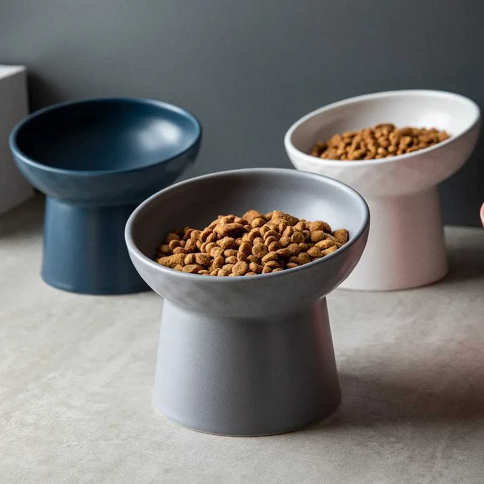 Cat Nordic Style Food Water Bowl Pet Animal Ceramic Eating Dishes High Foot Raised Puppy Cats Matte Bowls Elevated Dog BowlsXJ241125